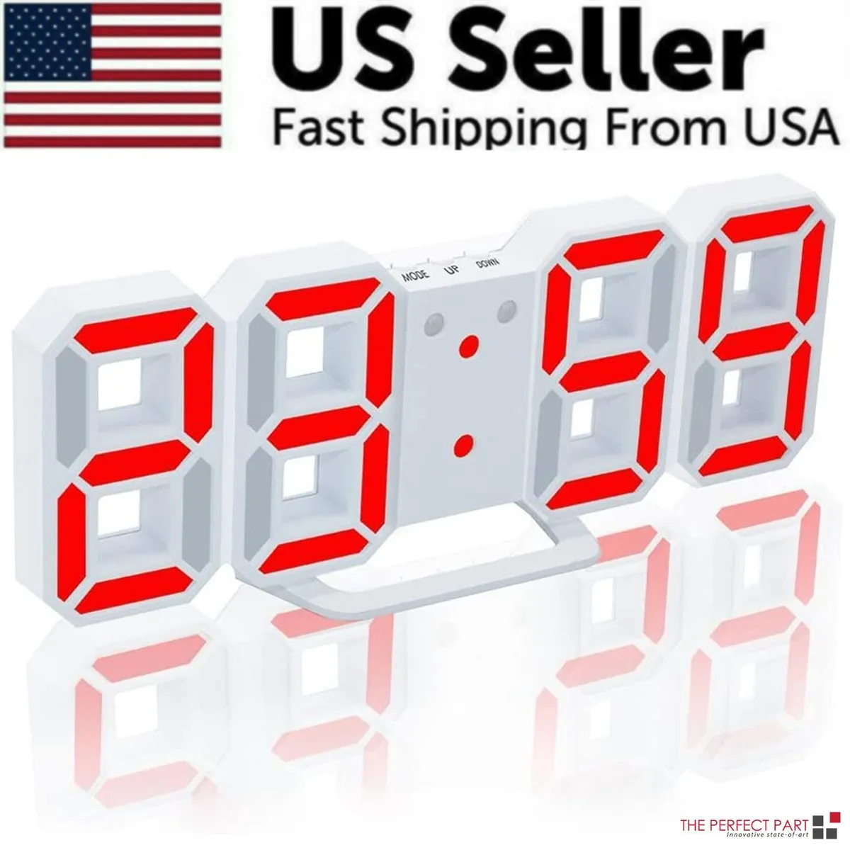The Perfect Part The Perfect Part Digital 3D LED Alarm Clock Red 12/24h Auto Brightness USB — product photo