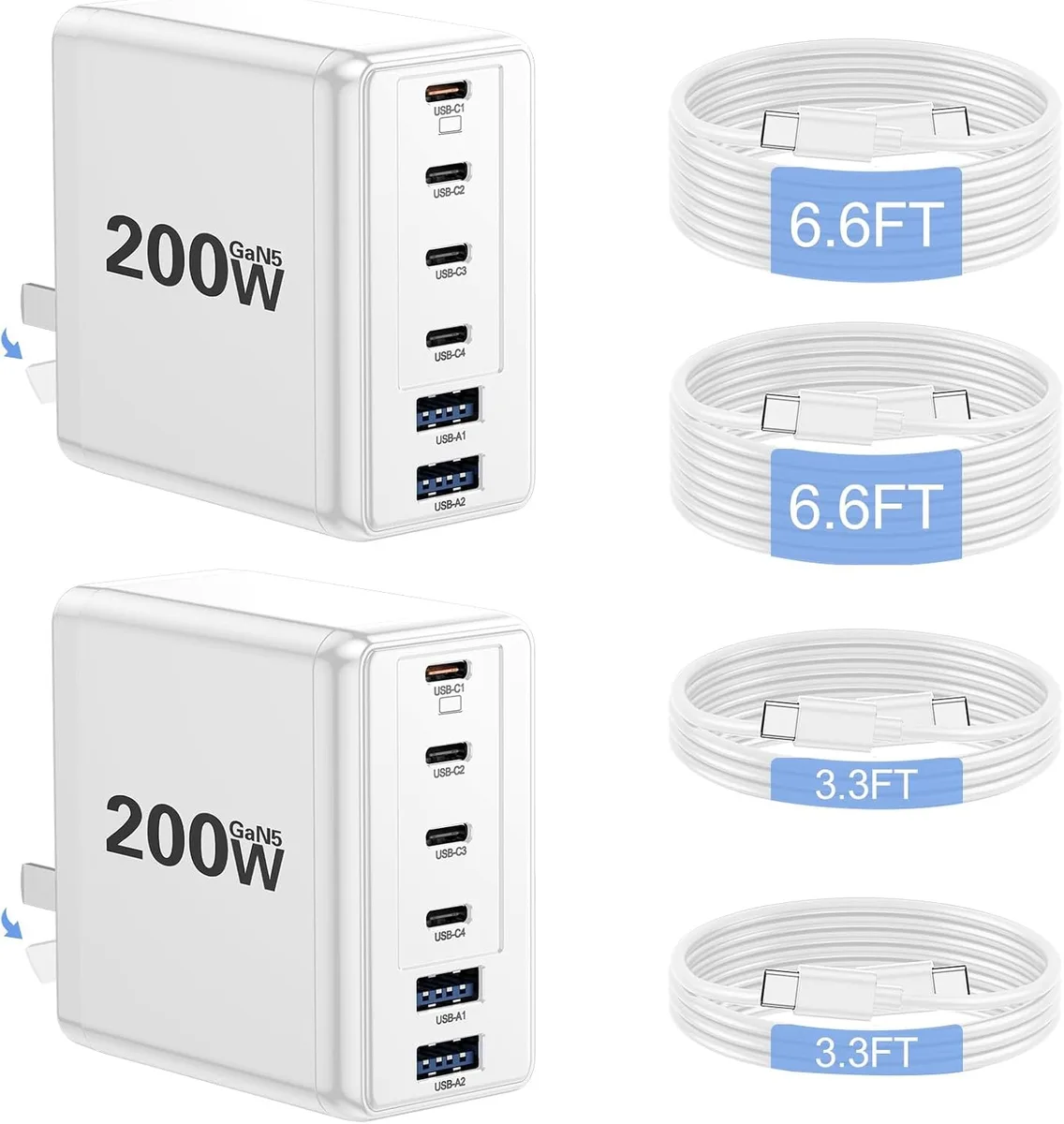 Chopmate Chopmate 2 Pack 200W USB C Charger 6-Port White — product photo