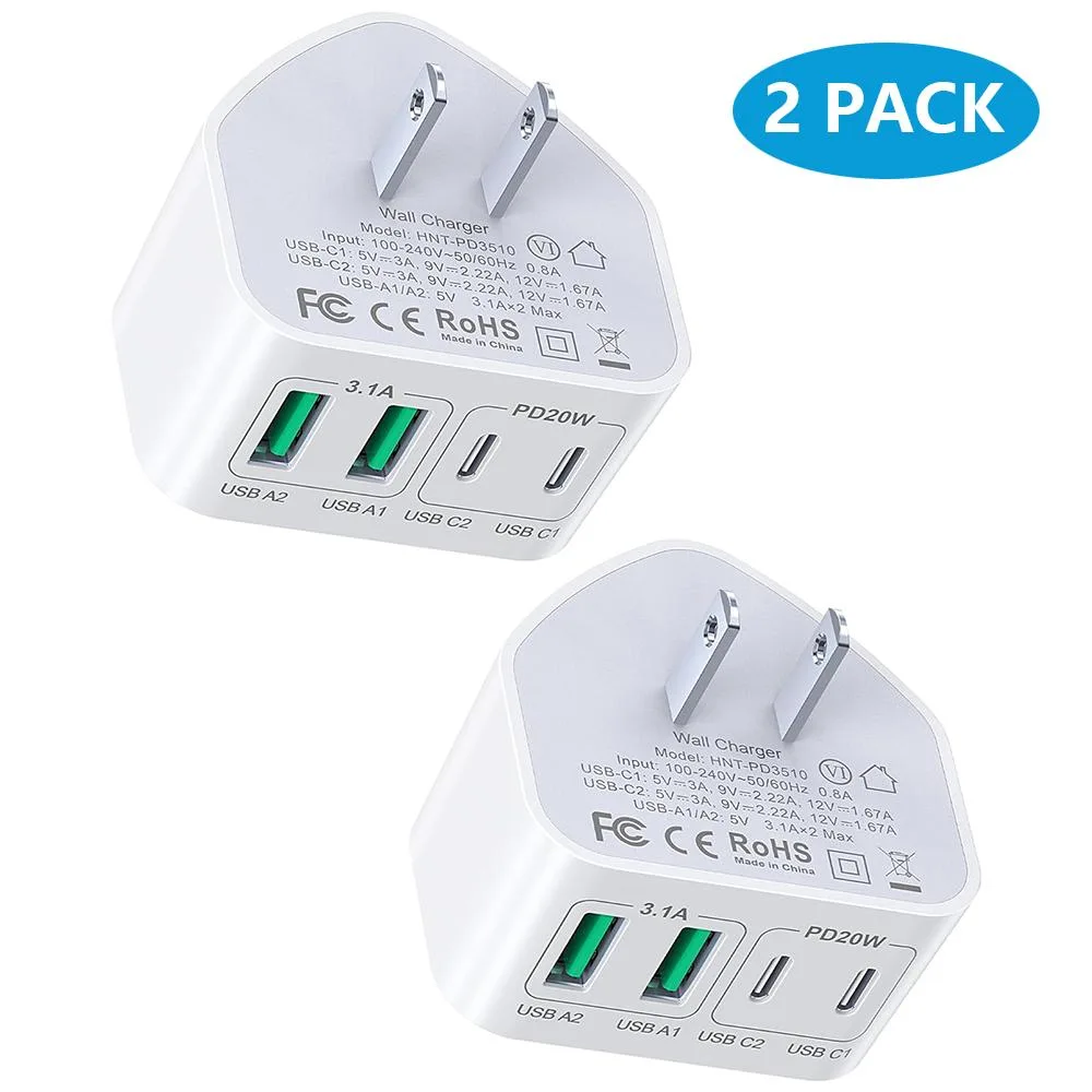 AUTYUE AUTYUE 40W 4-Port USB Wall Charger 2-Pack White — product photo