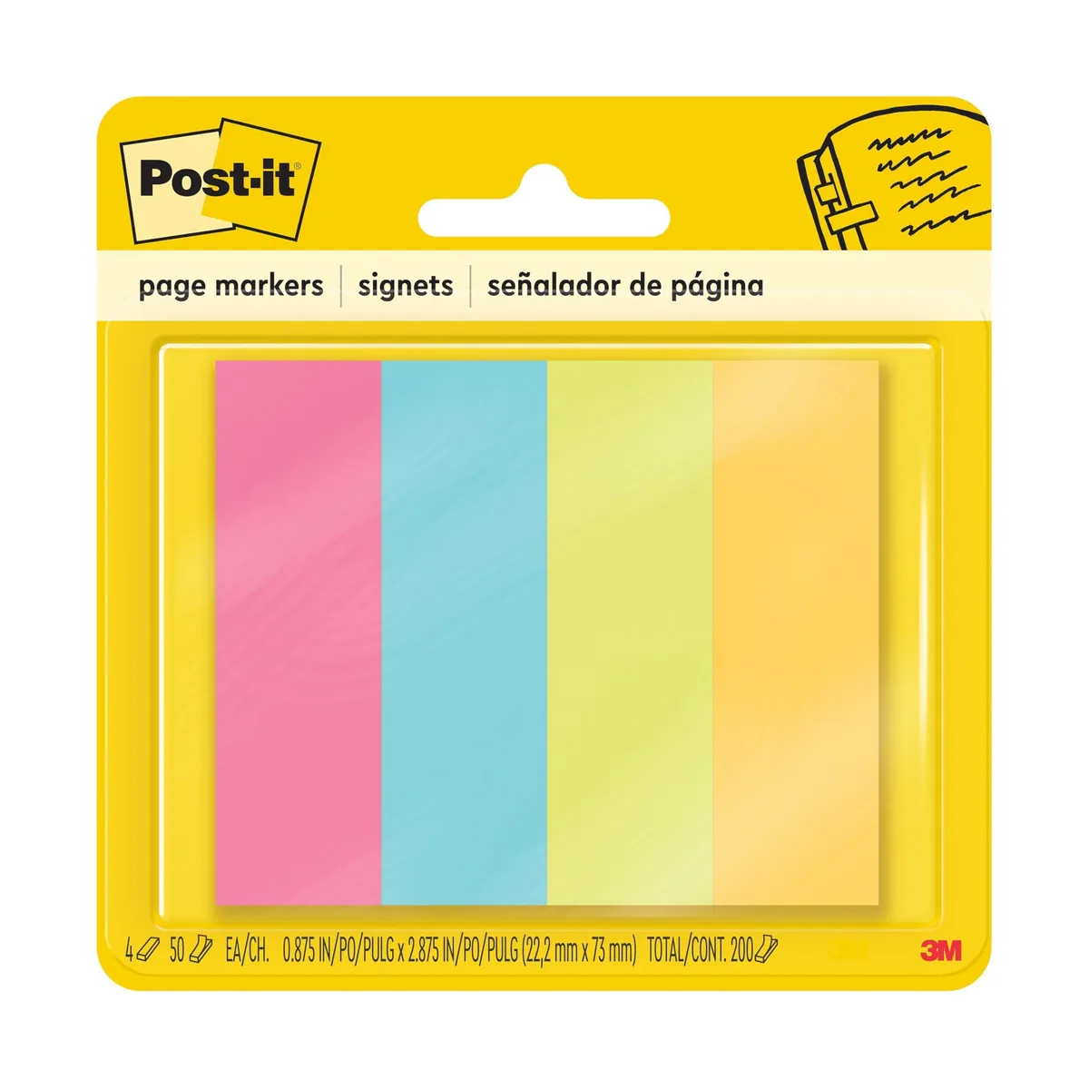 Four pads of bright narrow page markers in a pack
