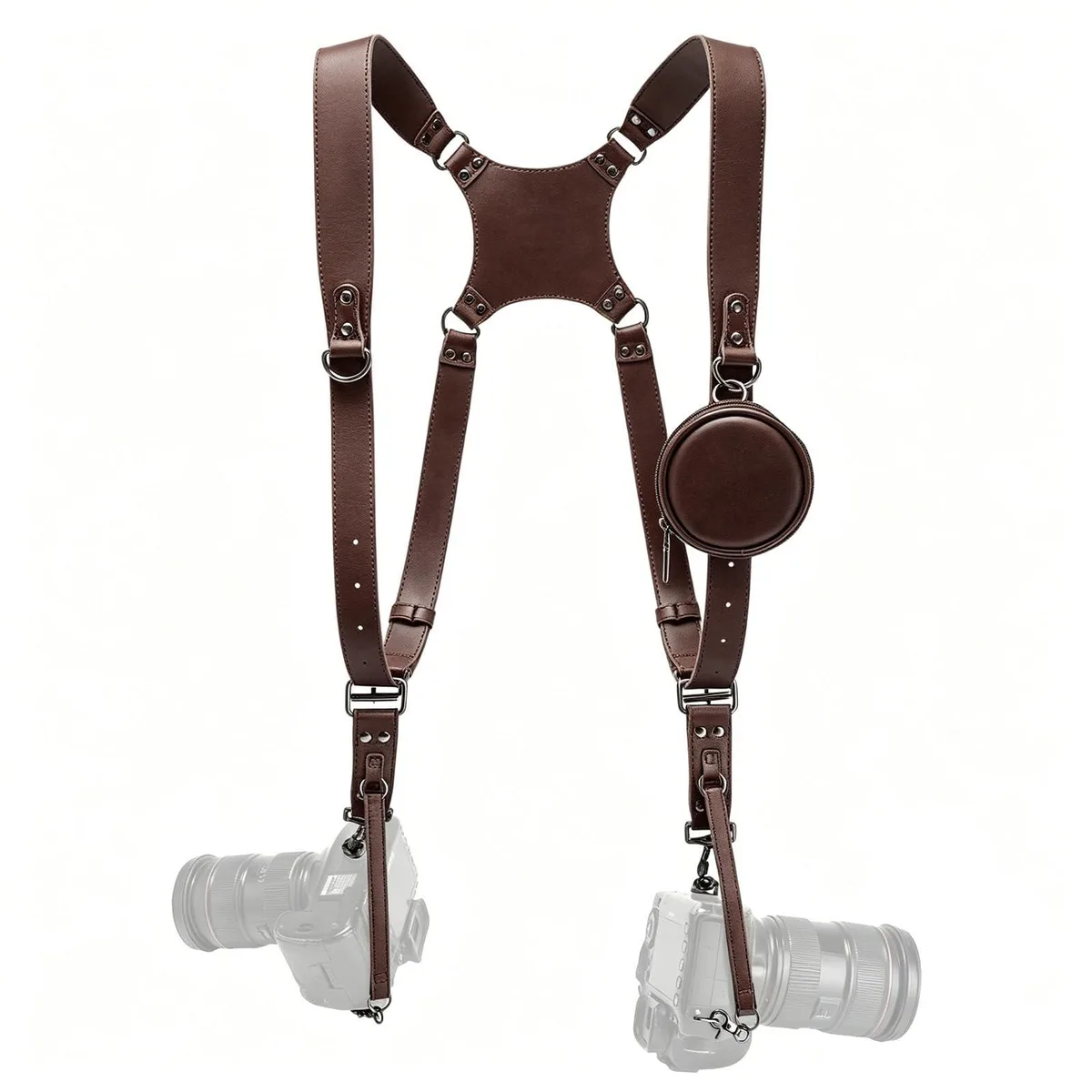  Honikoo H006-Brown Dual Camera Harness Leather Blue Southwest Large — product photo