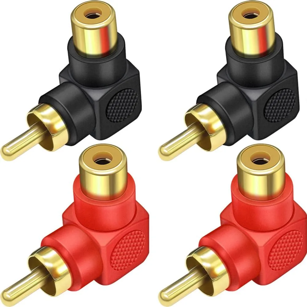Boxwave Boxwave RCA Male to Female Right Angle Adapter 4-Pack 90 Degree Gold-Plated 2 Black 2 Red — product photo