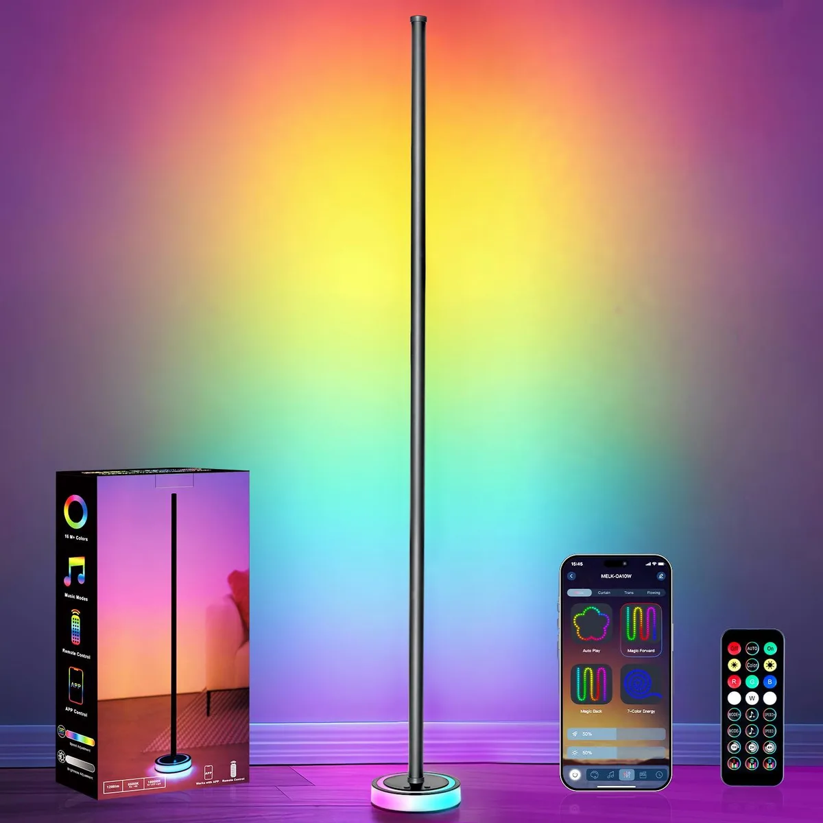  Verilux HYT-HCFWD04 accent lighting floor lamp RGBICW 16M colors 68 modes 1200lm 59.8in — product photo