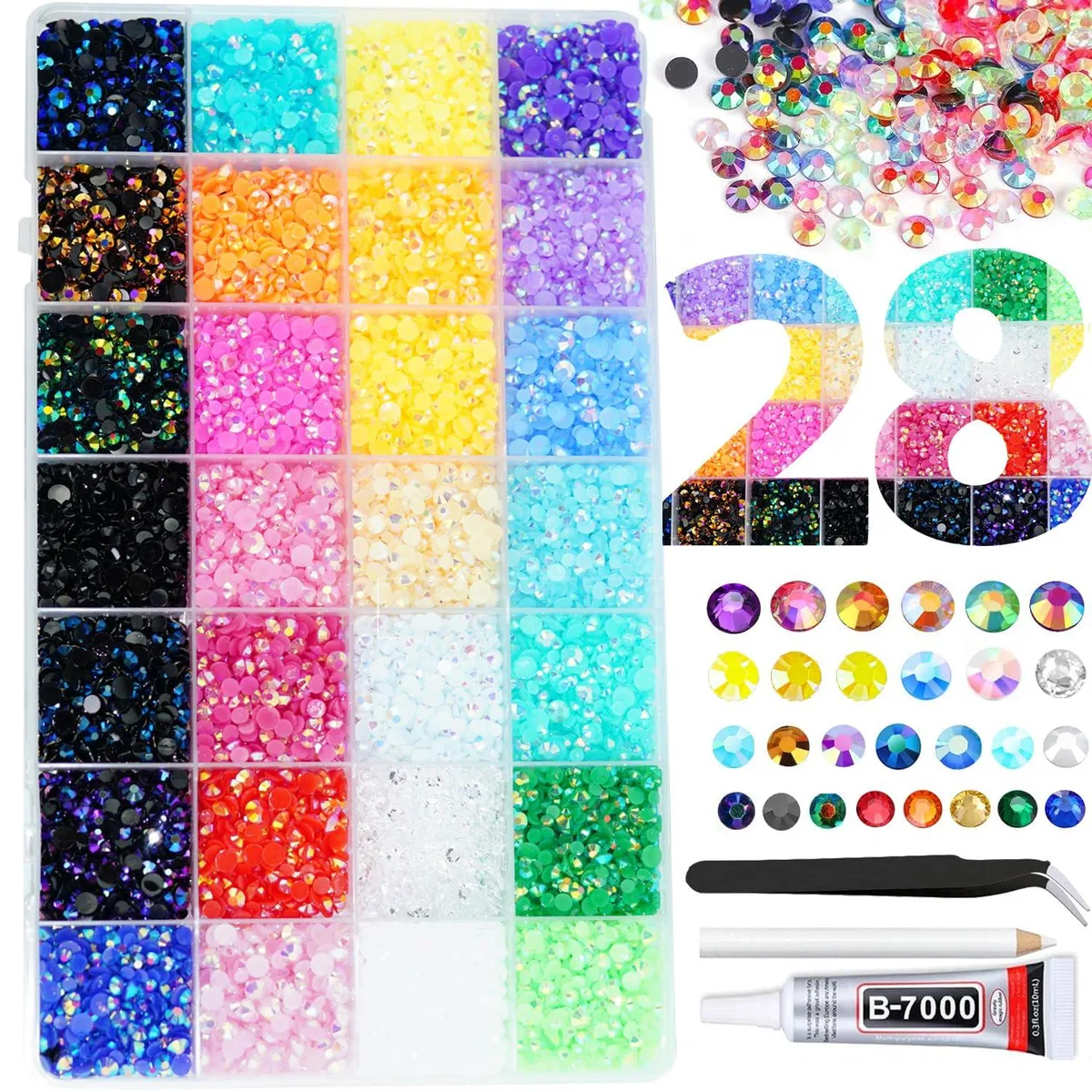None Continuous None Continuous 28 colors 3mm+4mm silverback 22000pcs Resin Rhinestones — product photo