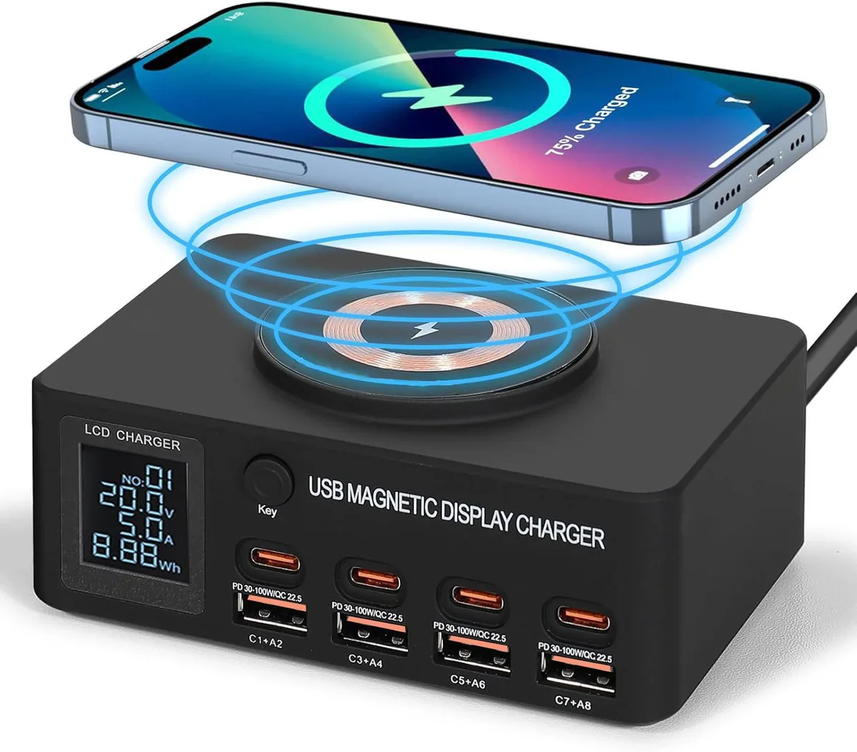 BONAEVER BONAEVER 100W 8-Port USB Charger Station Black — product photo