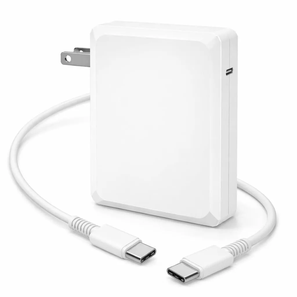 White rectangular Dell 85W USB-C power adapter with two-pin plug and detachable cable