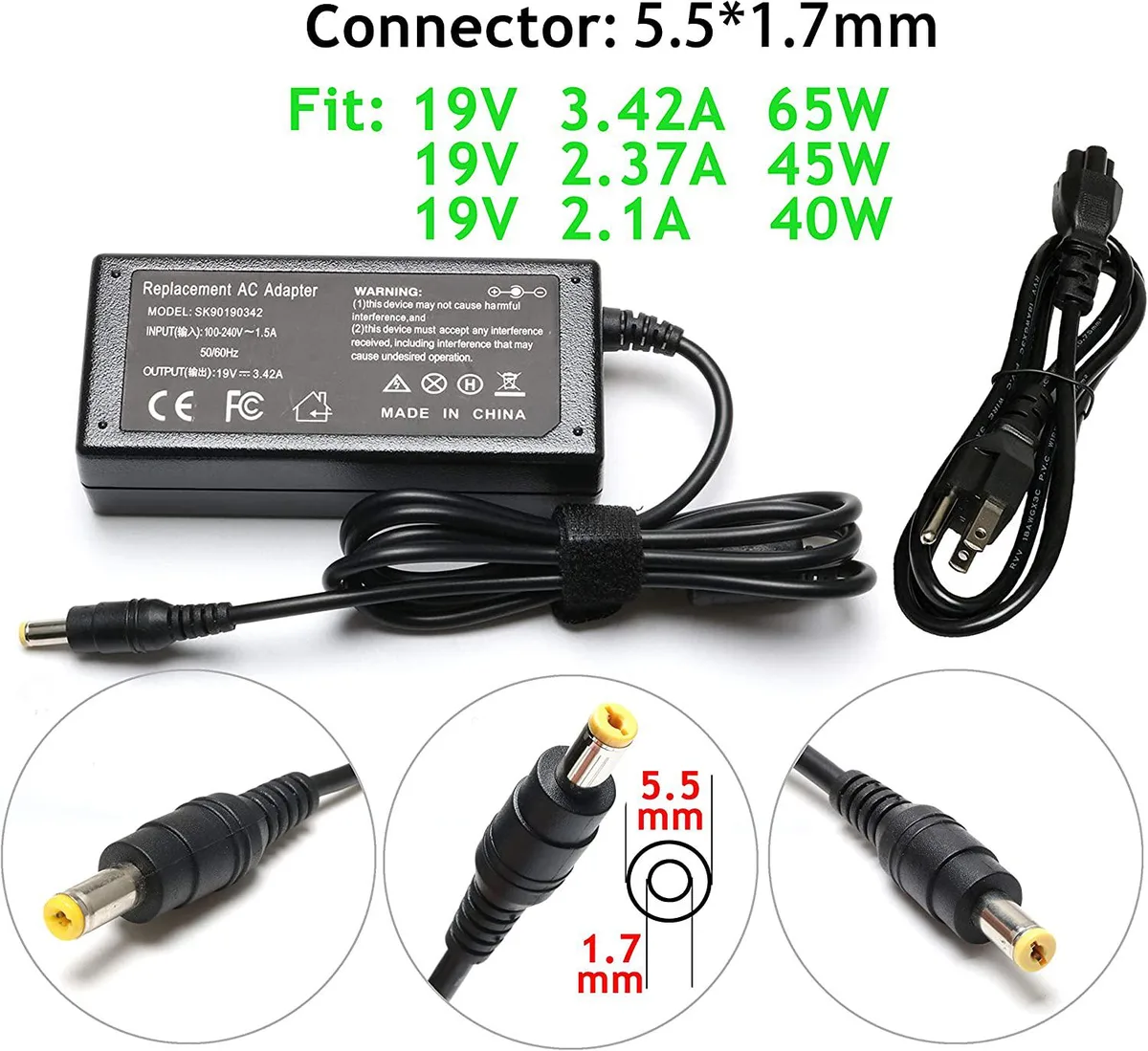 myVolts myVolts 19V 3.42A 65W AC Adapter 5.5×1.7mm — product photo