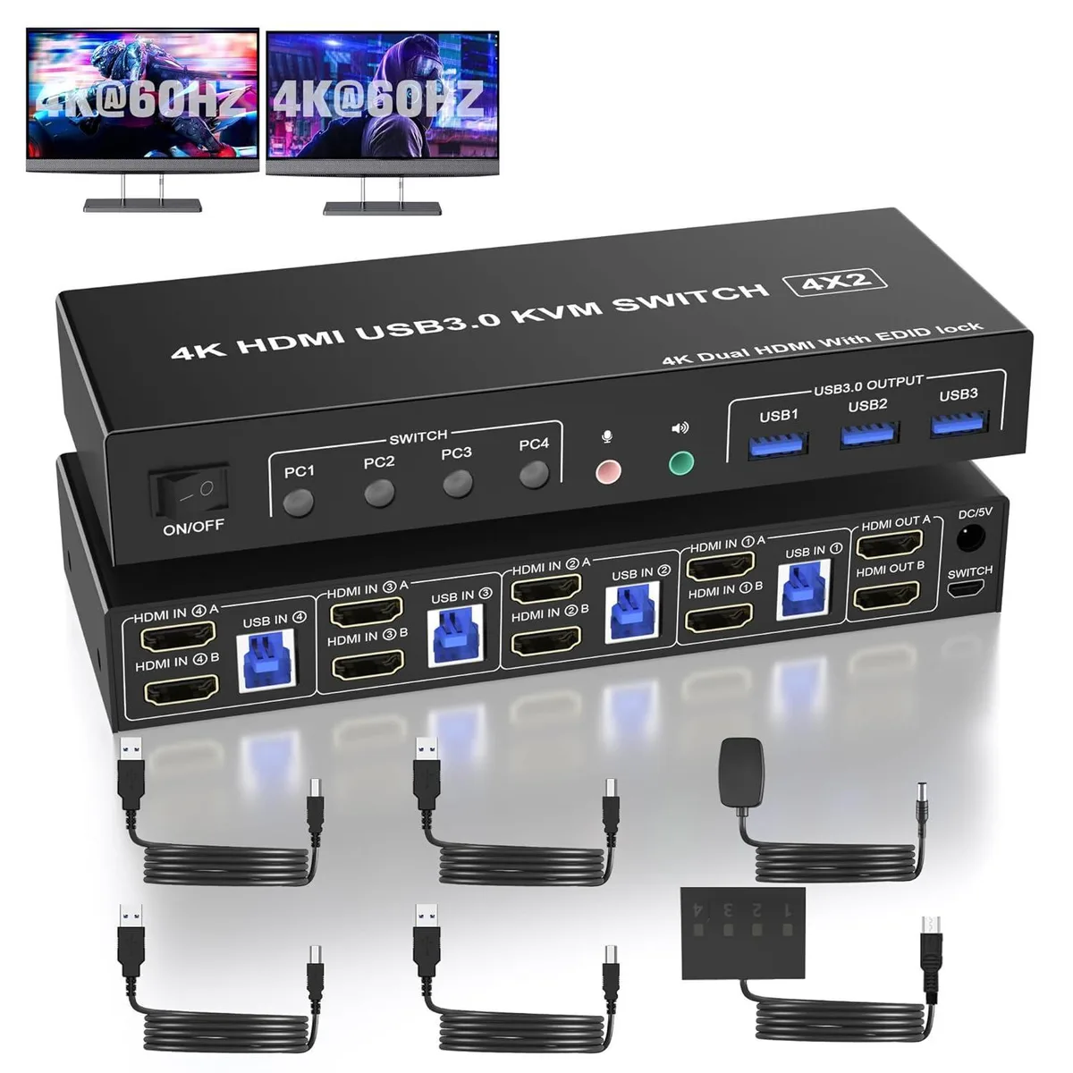 WRIARICH WRIARICH 4-Port HDMI KVM Switch Dual Monitor 4K 60Hz — product photo