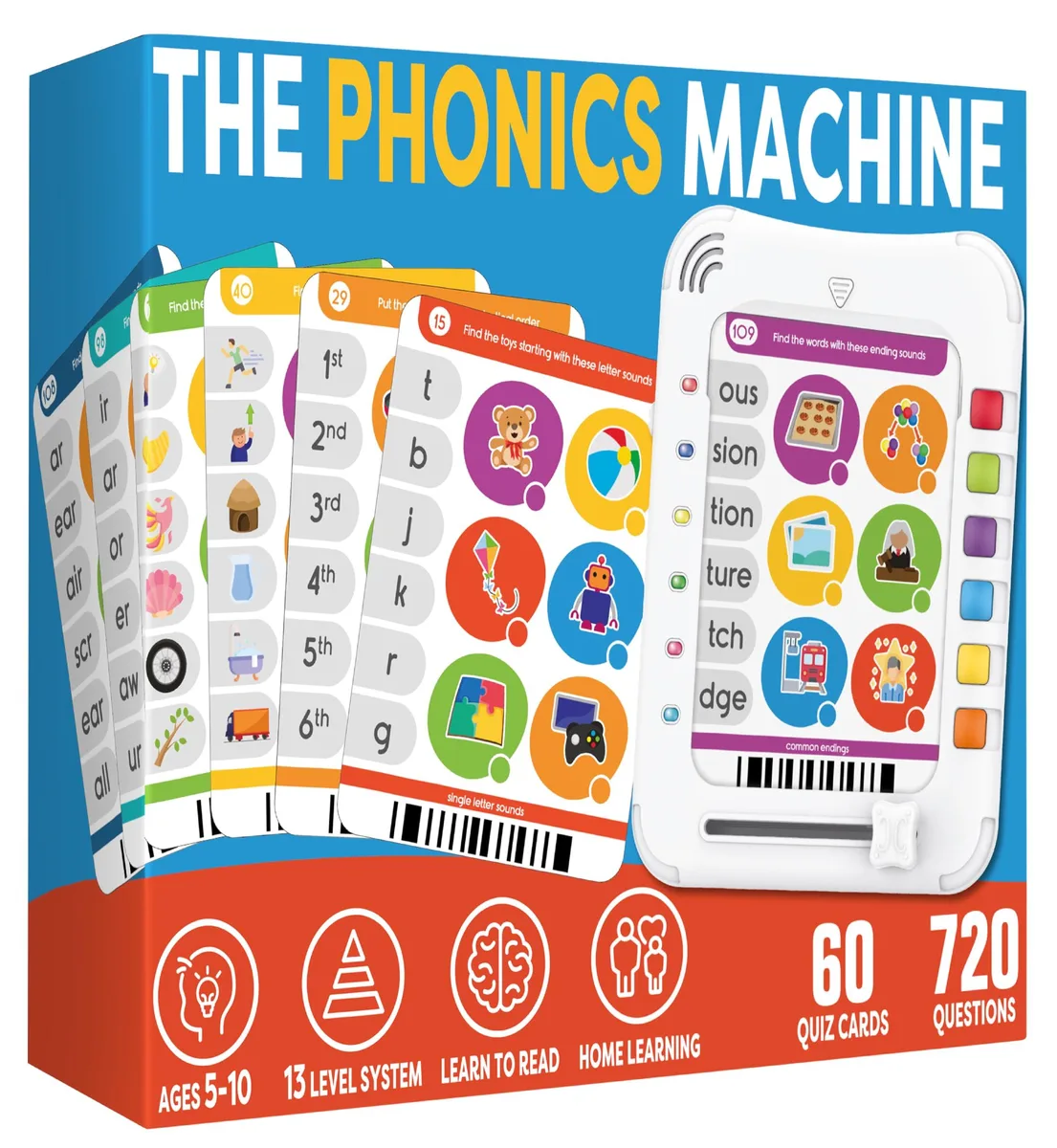 Rectangular wooden phonics pad with colourful buttons and speaker grille