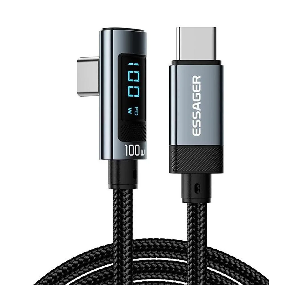 Jansicotek Jansicotek Essager HCL100W USB-C to USB-C Cable 100W 6.6ft Right Angle LED Display — product photo