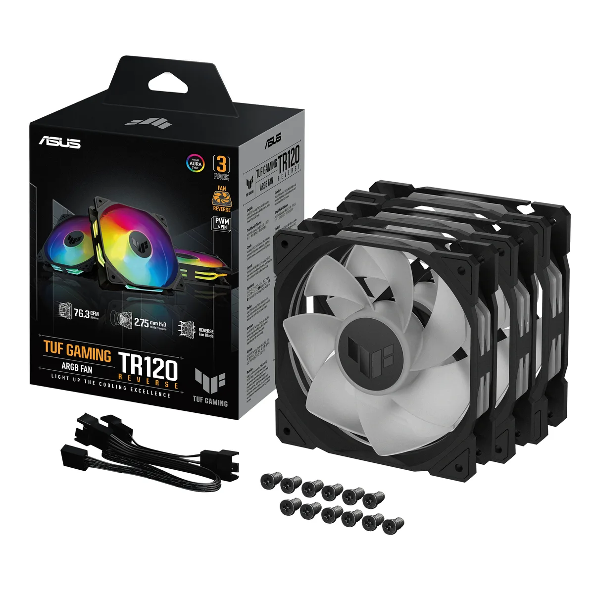 ASUS ASUS 90DA00D0-B08020 TUF Gaming TR120 ARGB Reverse 120mm 28mm Triple Pack Case Fan — foto del prodotto