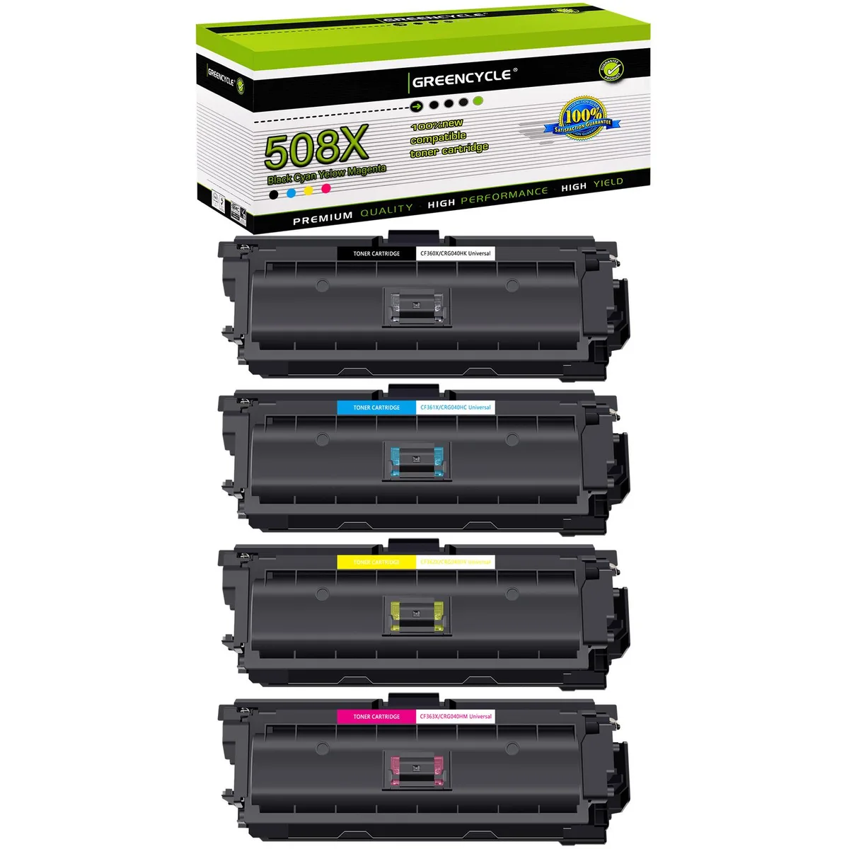 GREENCYCLE GREENCYCLE 508X 4 Pack Toner Cartridge CF360X CF361X CF362X CF363X — product photo