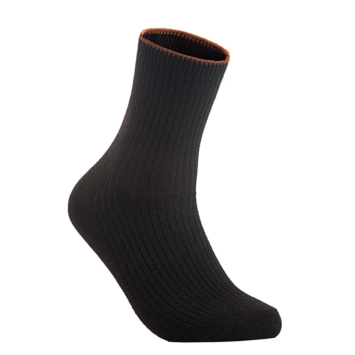 Two pairs of black wool crew socks with a soft fuzzy texture