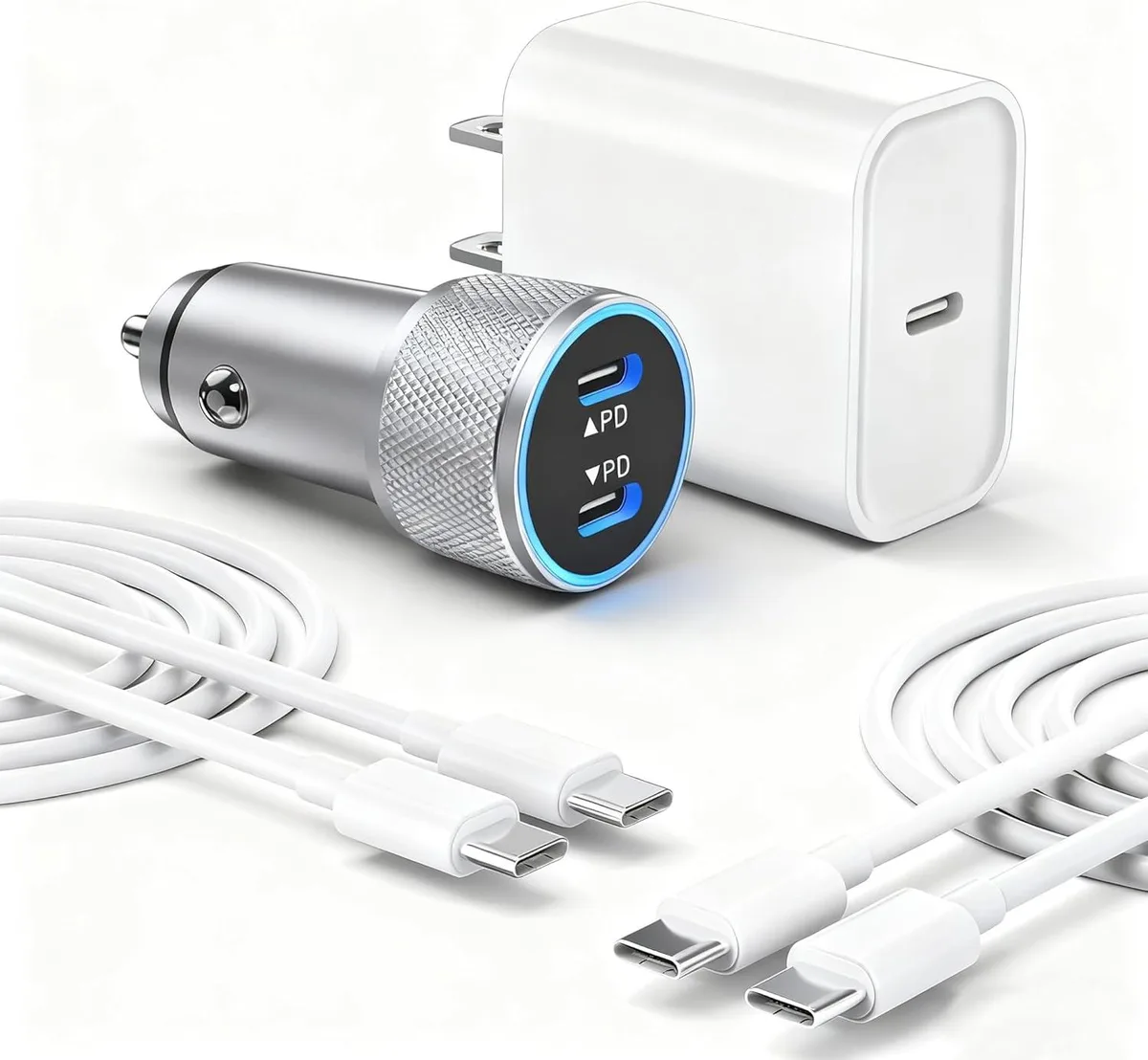 Leelbox Leelbox 20W Dual USB-C Car Charger with 2× 3ft USB-C Cables — product photo