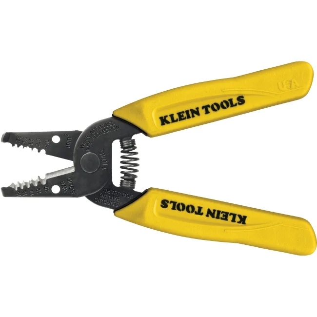 Yellow Klein Tools 11045 wire stripper cutter with yellow handles and black oxide finish