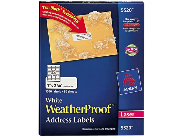 Avery Avery 5520 WeatherProof Mailing Labels 1500 Labels 50 Sheets 30 per Sheet — product photo