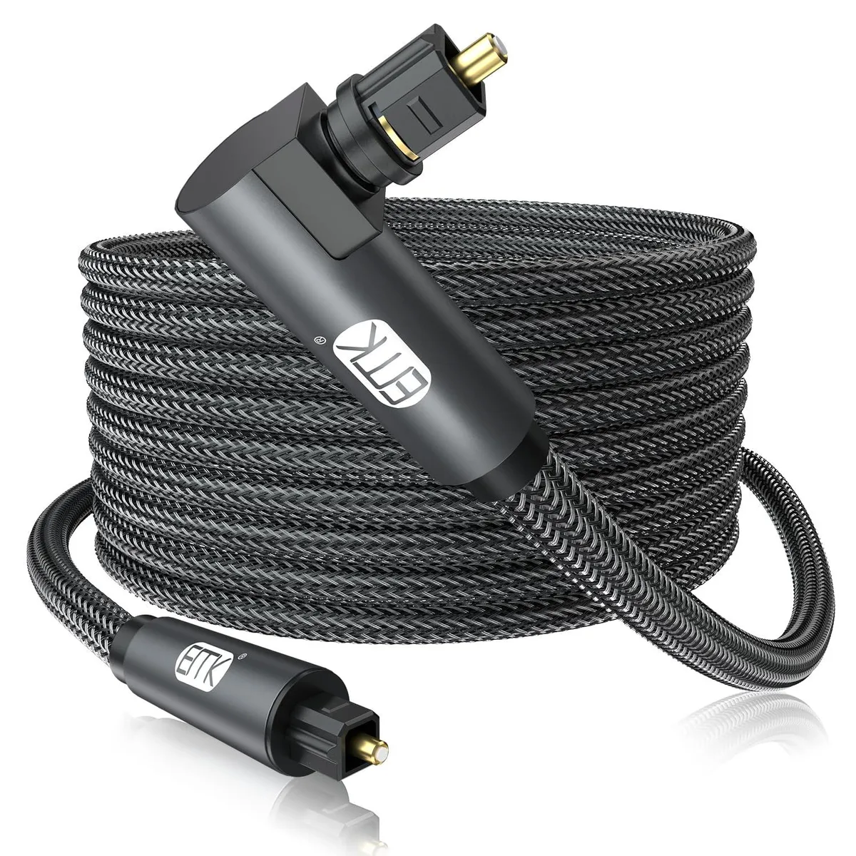  EMK 90 Degree 360 Rotating Toslink Digital Optical Audio Cable 15 ft 5 m Grey — product photo