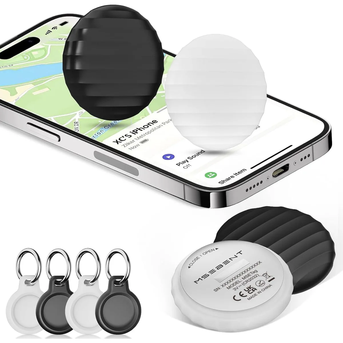  MSEBENT Tracker Tag 4 Pack Black White Apple Find My — product photo