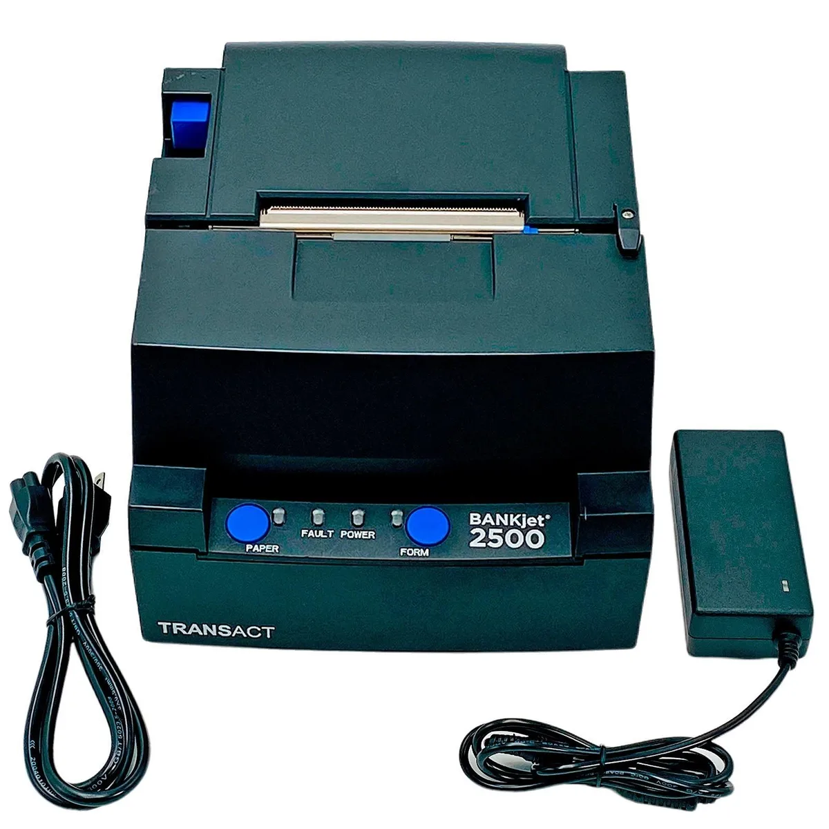 Compact white inkjet label printer with USB and serial ports, includes AC adapter