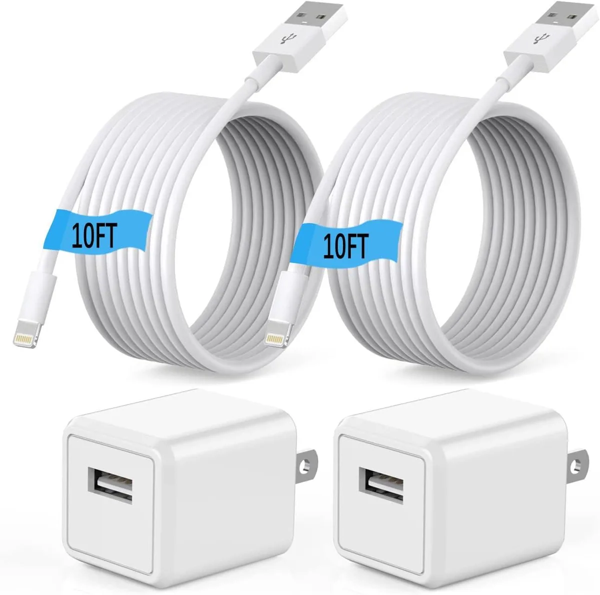 ONITOON ONITOON iPhone charger 10ft 2Pack Lightning cable USB wall charger — product photo