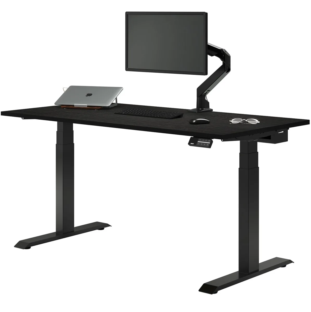 Desky Desky Dual Bamboo Sit-Stand Desk 60 x 30 in Dark Bamboo Matte Black 308.6 lbs — product photo