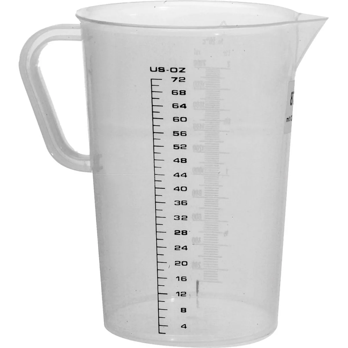 Clear plastic measuring cylinder, 72 oz 2000ml capacity, calibrated markings