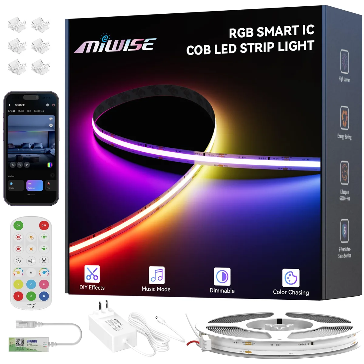  MIWISE MRGBICCOB630D12W24V-7.5M-SP668E RGB IC COB Light Kit 24ft 24V 60W — product photo