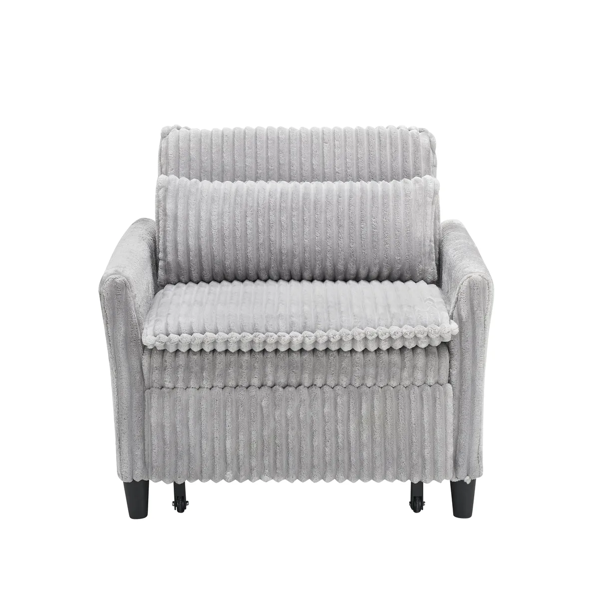 Grey corduroy single sofa with matching pillow