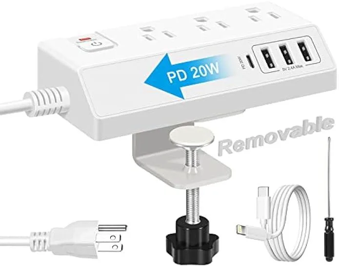 TAURKENAM TAURKENAM Desk Clamp Power Strip 20W PD 3 AC 4 USB — product photo