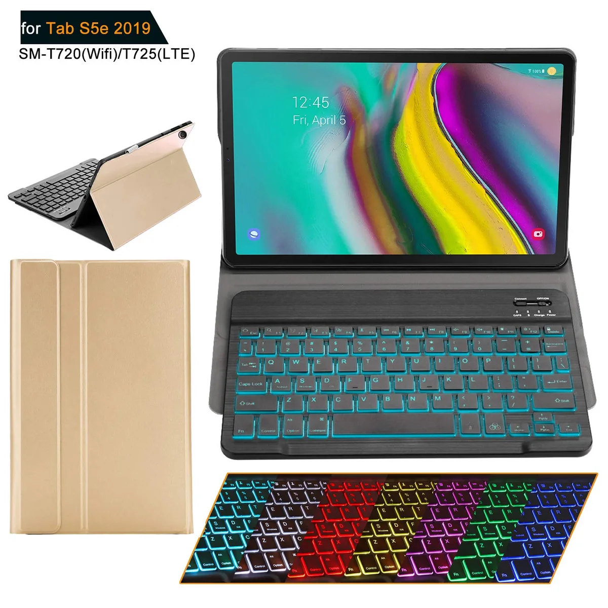 Werleo Werleo Samsung Galaxy Tab S5e 10.5 2019 Gold Backlit Keyboard Case — product photo