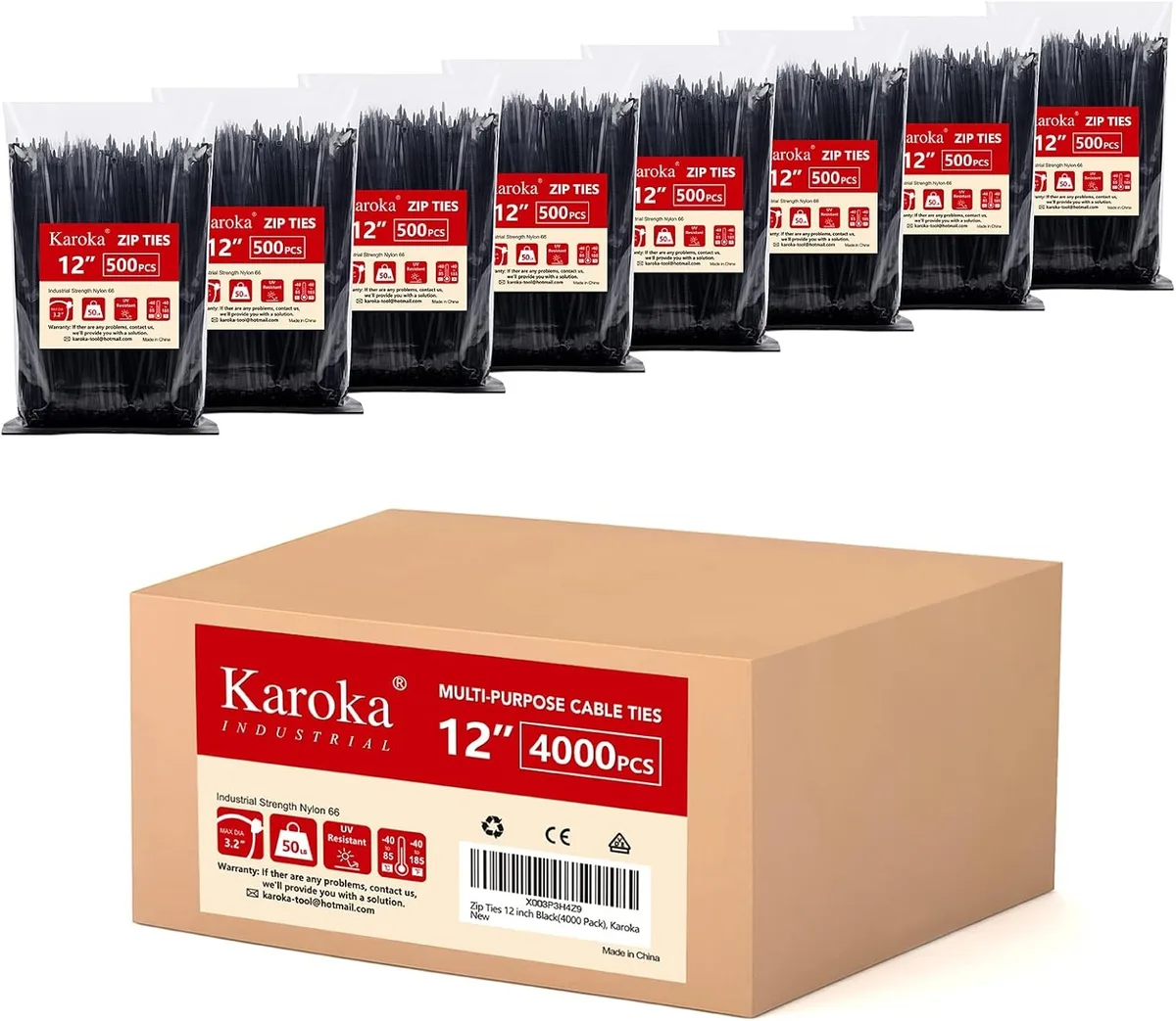 Ennovor Ennovor 12 inch 50lb UV Resistant Cable Ties 4000 Pack — product photo