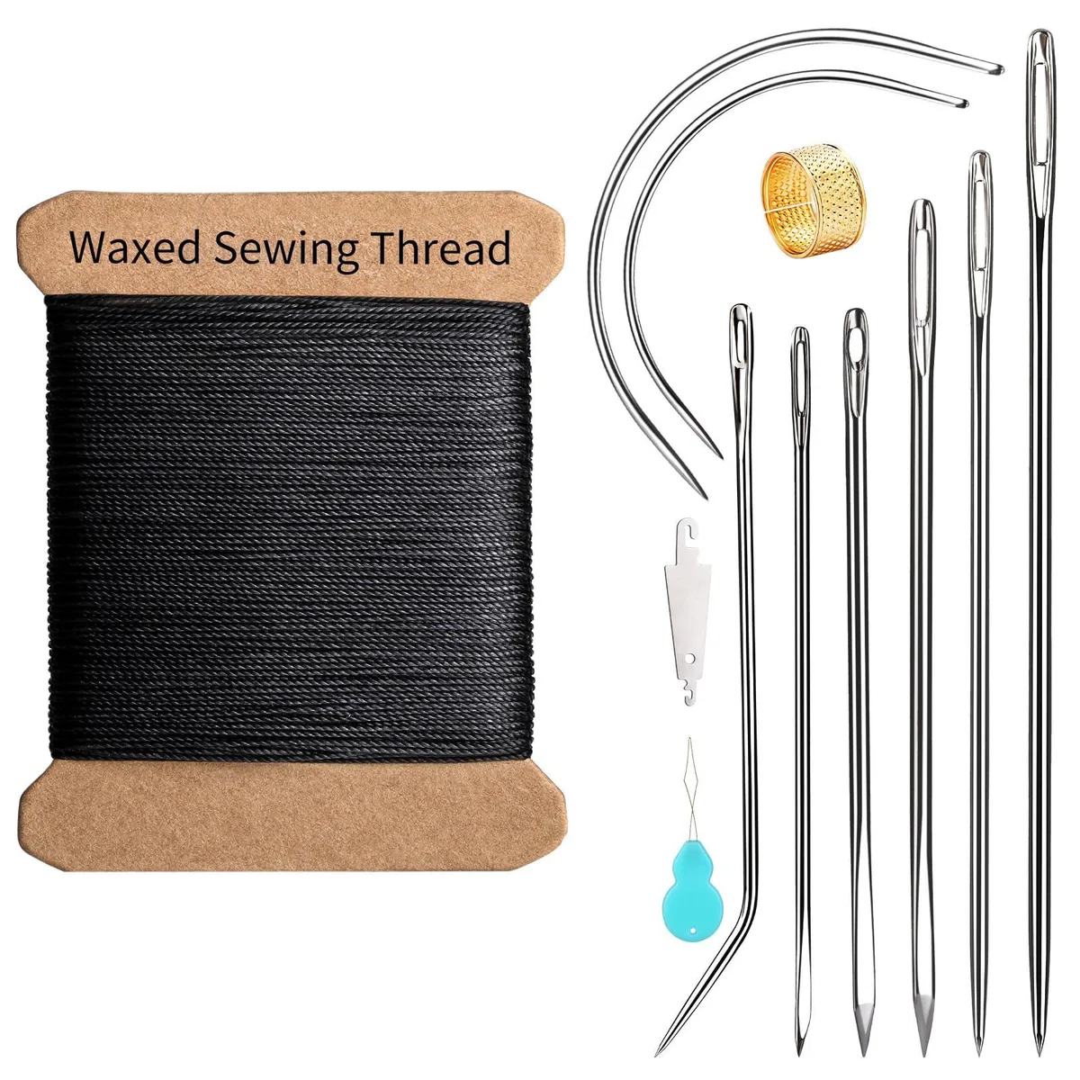 KAQRHFT Leather Sewing Kit 32 Yard Waxed Thread 8 Needles — product photo