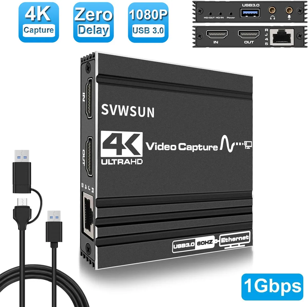 ESTONE ESTONE OZC9 video capturing device 4K 60Hz HDMI loop-out RJ45 USB 3.0 — product photo