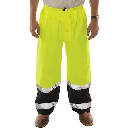 High-visibility polyurethane pants in black green yellow with reflective stripes pull-on waist straight leg 5XL