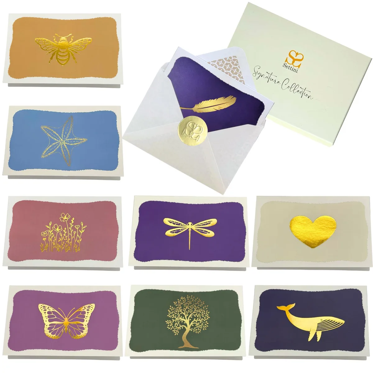  SETTINI s5018-SAS greeting cards boxed set 18 cards 54 sheets 250 gsm envelopes 120 gsm gold foil — product photo