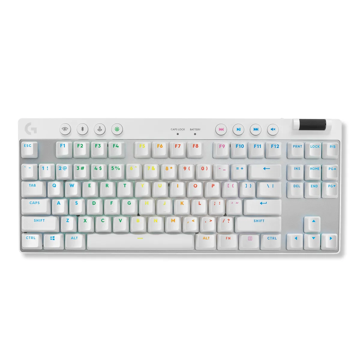 White tenkeyless wireless mechanical keyboard with RGB lighting and PBT keycaps