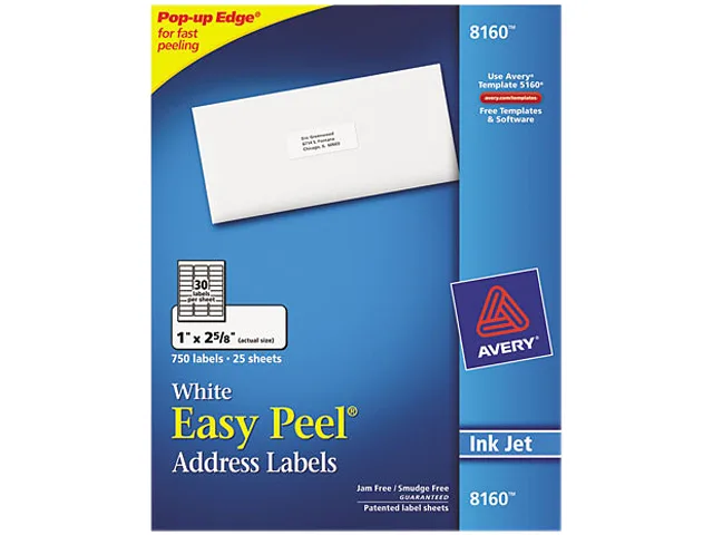Avery Avery 8160 Easy Peel Address Labels 1" x 2-5/8" 750 Labels mailing supply — product photo