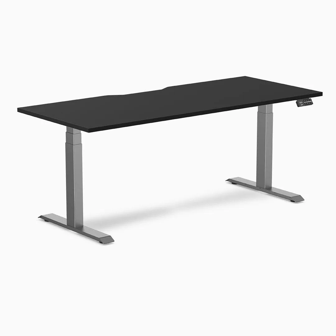 Desky Desky Dual Scalloped Laminate Sit Stand Desk Black Space Gray 70.9 x 29.5 in — product photo