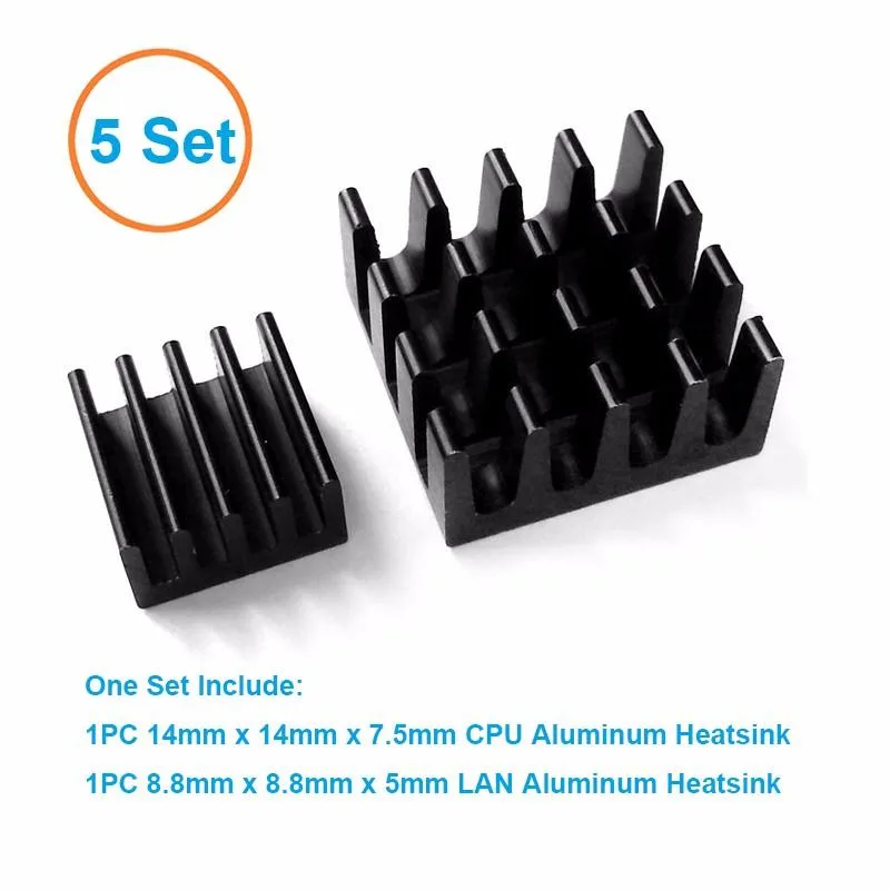 EN-Labs EN-Labs Raspberry Pi B+ Pi 2 Pi 3 Heatsink Kit 10pcs Black Aluminium 14mm 7.5mm 8.8mm — product photo