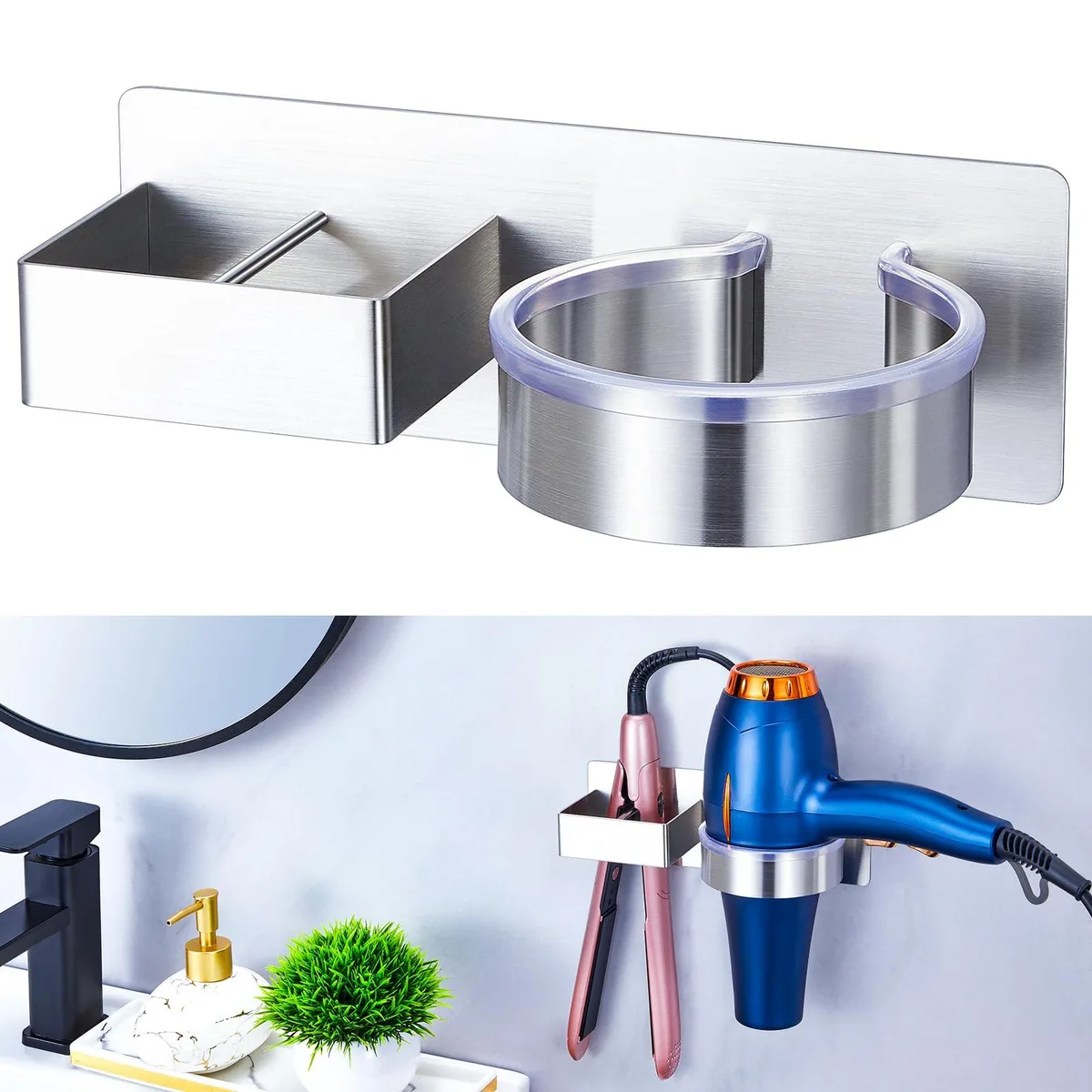  YAYINLI Hair Dryer Holder Silver SUS304 Stainless Steel — product photo