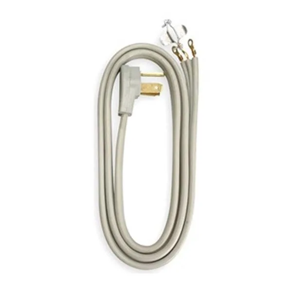 Gray flat dryer cord with right-angle plug, 6 ft