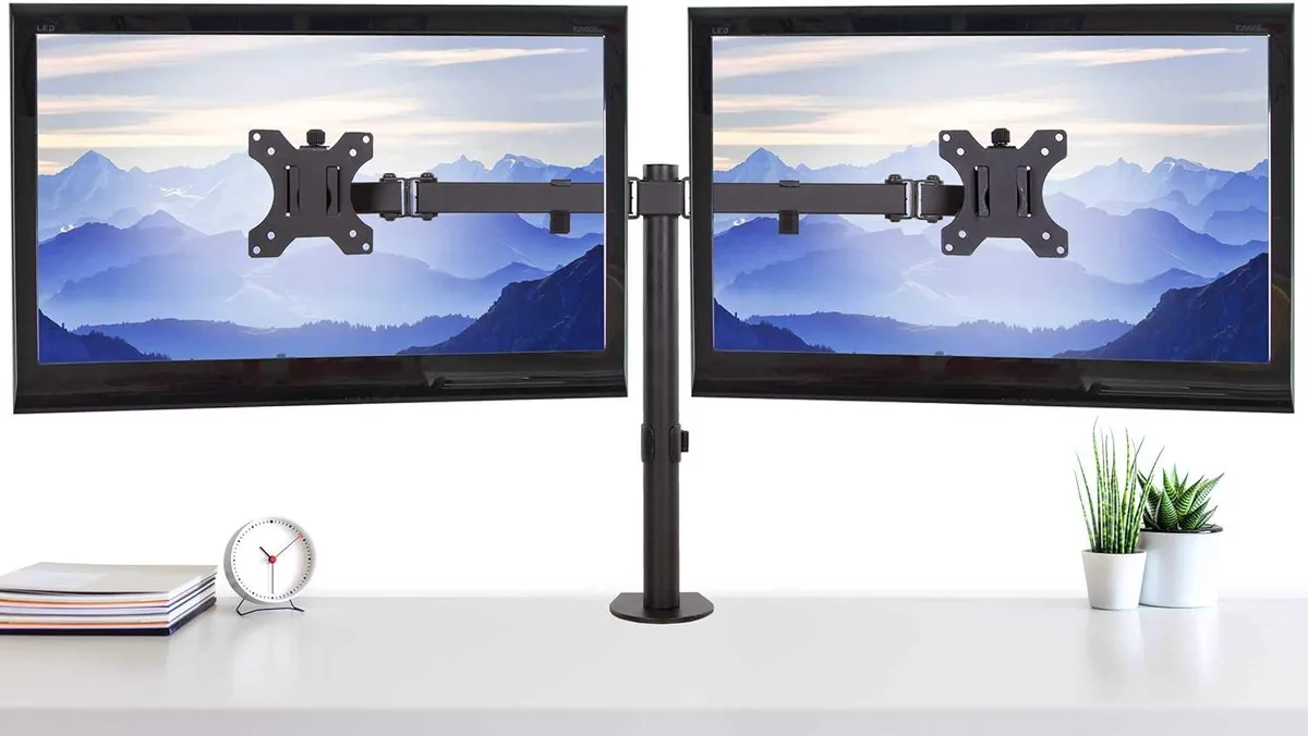 PISKEKAT PISKEKAT Dual Monitor Mount Desk Stand 13-32 Inch 360° Swivel 17.5" Height — product photo