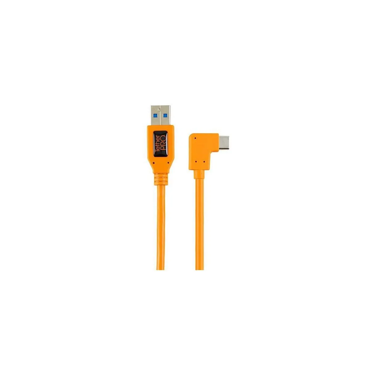 Orange right-angle USB 3.0 Type-A to USB-C adapter cable