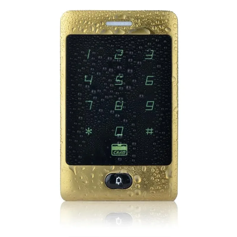 Golden metal RFID door lock with waterproof touch keypad and card reader