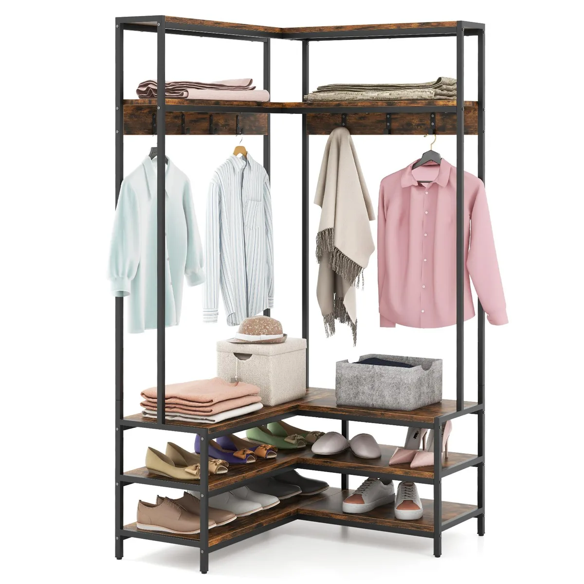SlickBlue SlickBlue Corner Garment Rack with 7 Hooks Shoe Bench — product photo
