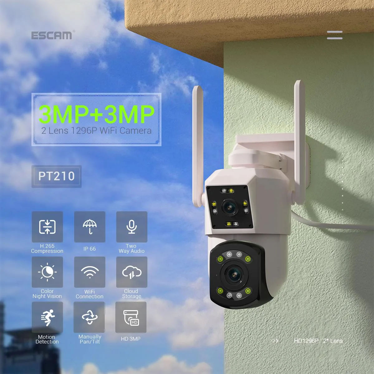 visiPower visiPower ESCAM PT210 3MP dual lens Pan/Tilt outdoor camera — product photo