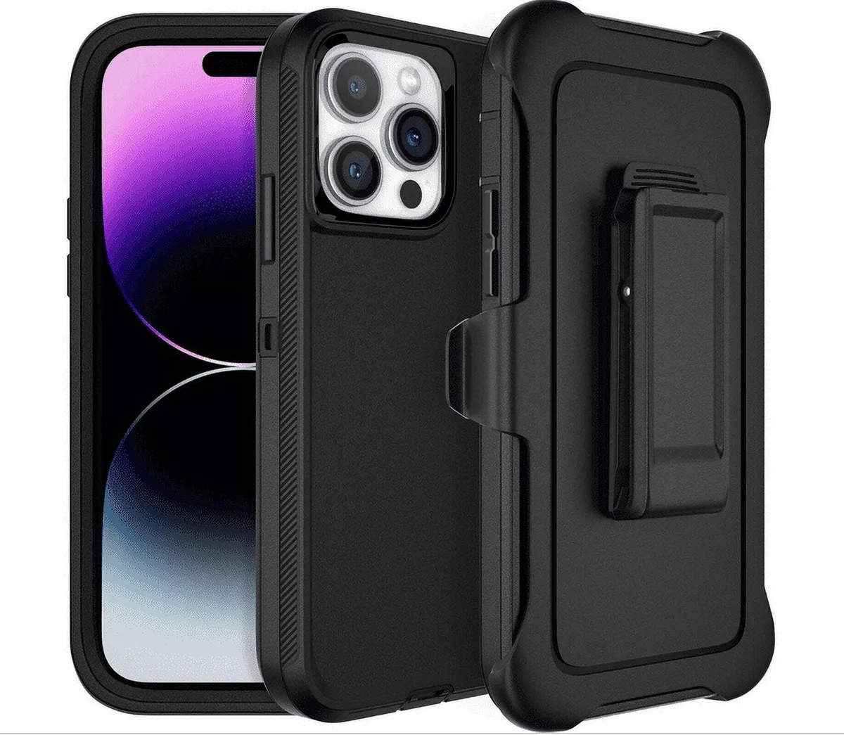 Black shockproof case with detachable belt clip for iPhone 14 Plus