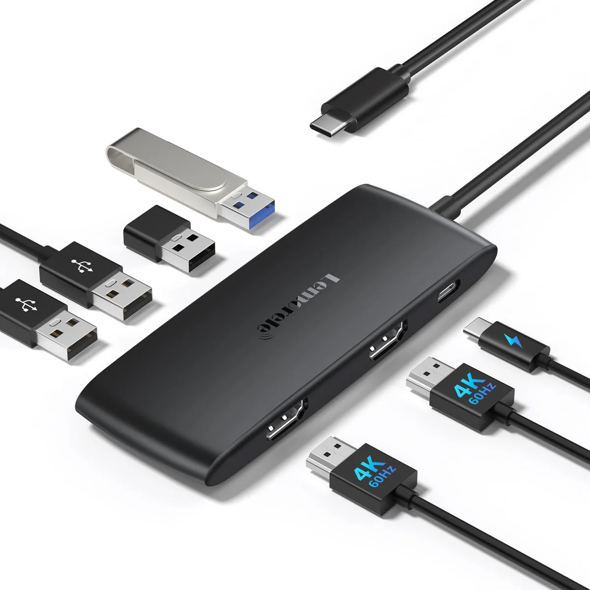 Belkin Lemorele Docking Station Dual Monitor 4K 60Hz 7 in 1 USB C Black — product photo