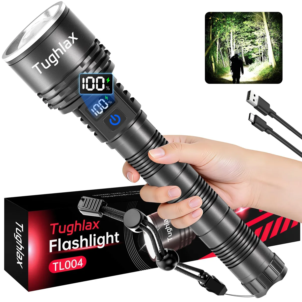 Compact aluminium torch with LCD power display