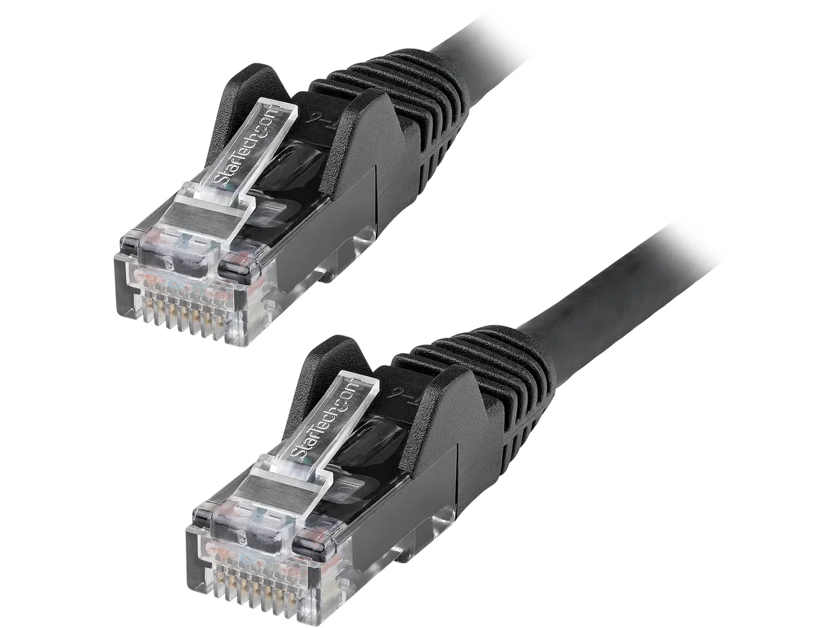 Black six-foot CAT6 patch cable with snagless RJ45 connectors and LSZH jacket